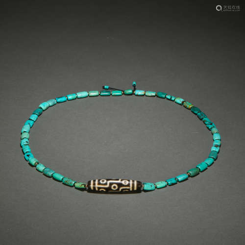 Tang Dynasty turquoise dzi necklace