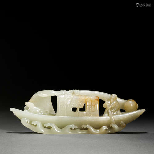 Qing Dynasty Hetian jade figures rafting