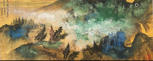 Zhang Daqian splashed color landscape frame