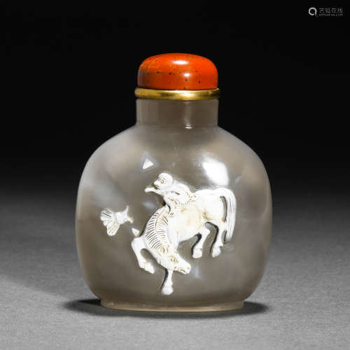 Qing Dynasty agate plastic immediately Fenghou snuff bottle