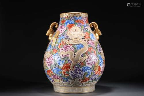 Qing dynasty gold enamel goat head pot