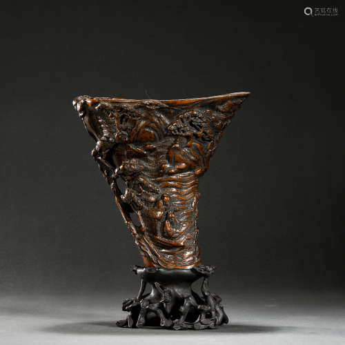 Qing Dynasty Agarwood Landscape Character Cup