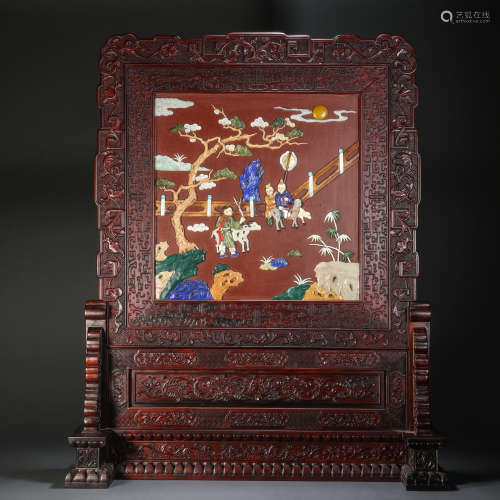 Interstitial screen of red rosewood inlaid with Duobao chara...