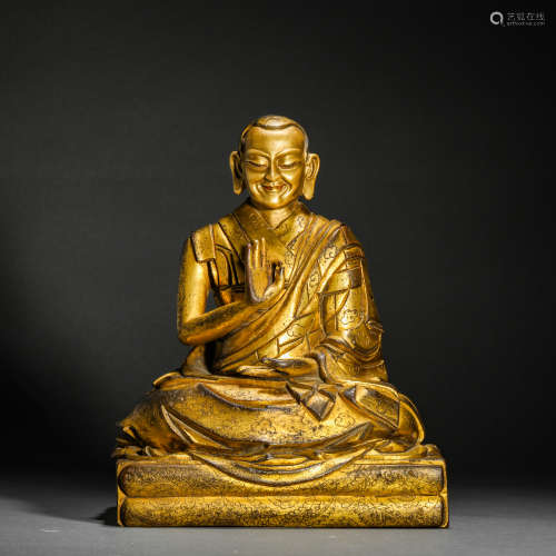 Ming Dynasty Gilt Bronze Master Statue