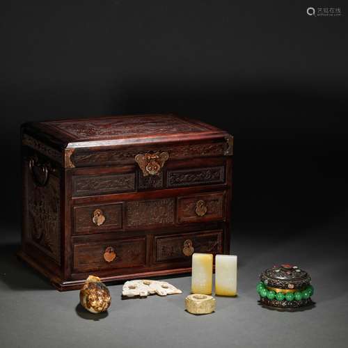 Qing Dynasty Red Sandalwood Treasure Chest