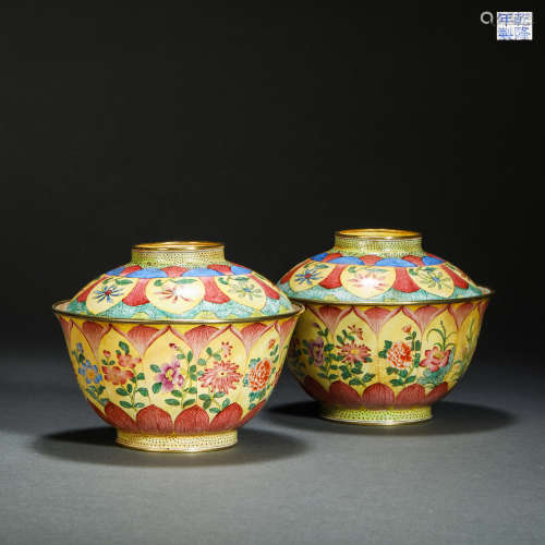 Qing Dynasty Bronze Enamel Floral Cover Bowl