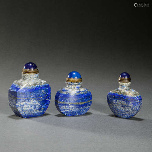 A set of Qing Dynasty lapis lazuli snuff bottles