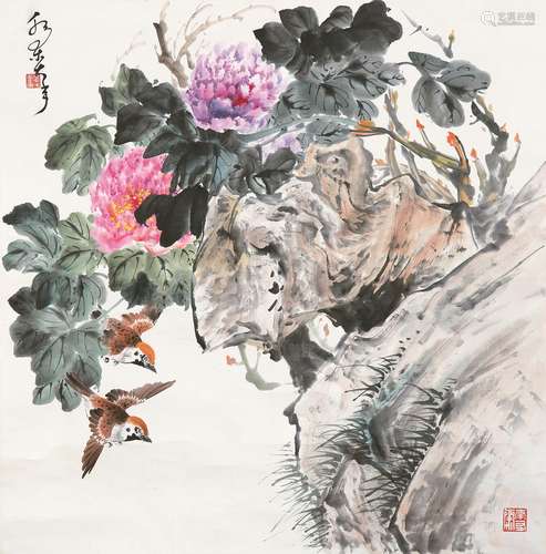 乔木 花卉 纸本 镜片