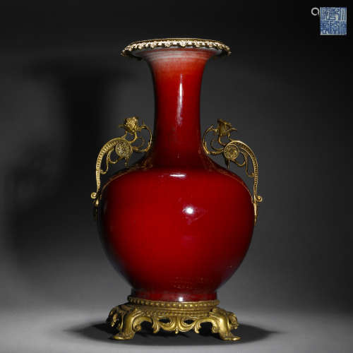 Qing Dynasty Bronze Tilang Red Glaze Appreciation Vase