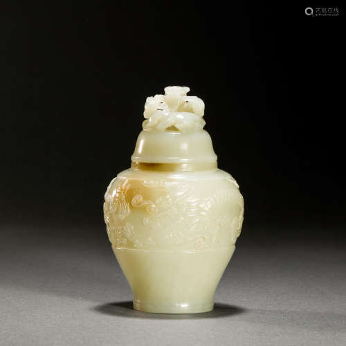 Qing Dynasty Hetian Jade Beast Button Dragon Vase