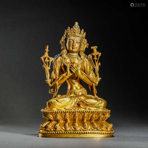 Qing Dynasty Green Tara Buddha Statue