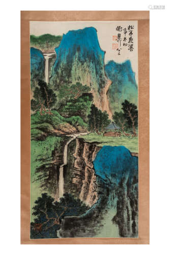 Xie Zhiliu Green Landscape Vertical Axis