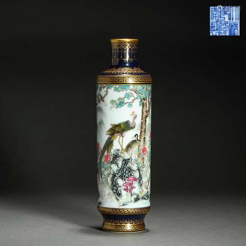 Qing Dynasty Enamel Flower Peacock Pattern Appreciation Vase