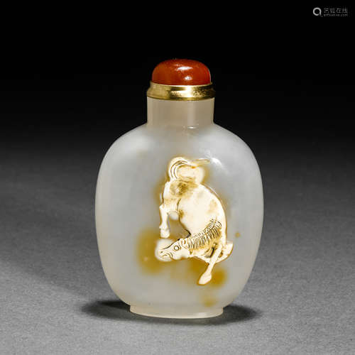 Qing Dynasty Agate Sculpture Horse Snuff Bottle