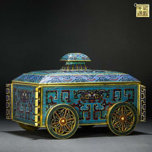 Qing Dynasty cloisonne panchi four-wheeled incense cart