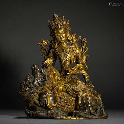 Ming Dynasty gilt bronze statue of Manjusri Bodhisattva