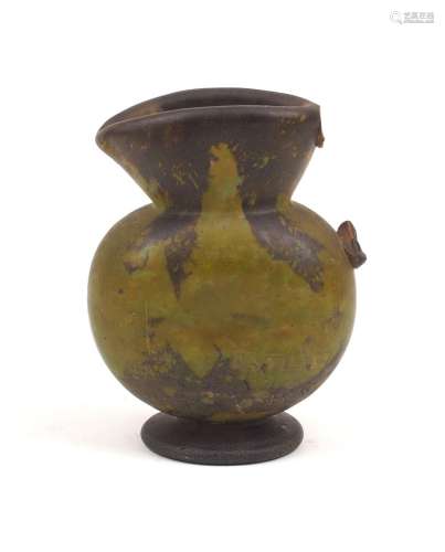 A Daum Nancy opaque green glass jug, lacking handle, inscrib...