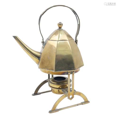 A Jugendstil brass kettle on heater stand by Gebrüder Bing, ...