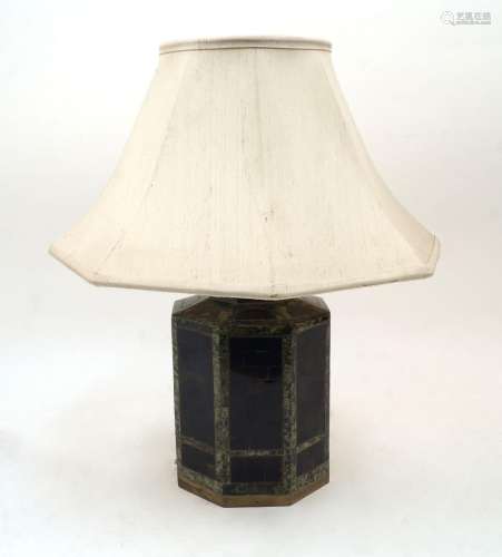 A modern marble veneered octagonal lamp, with brass inlay, 2...