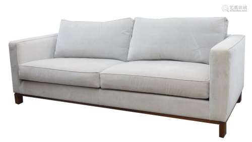 A Blanchard three seat sofa, velour upholstered, raised on o...