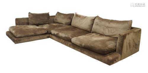 Flexform, an L-shaped sofa upholstered in a brown fabric, 62...
