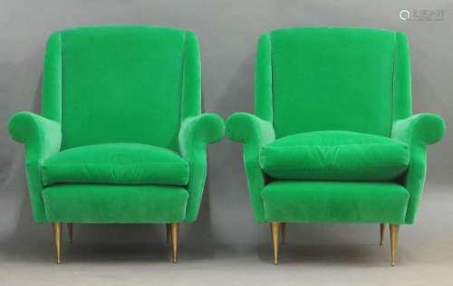 A pair of mid century style armchairs, of recent manufacture...