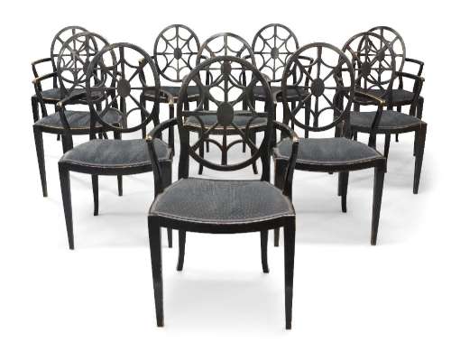 A set of ten ebonised birch Spiderback dining chairs, circa ...
