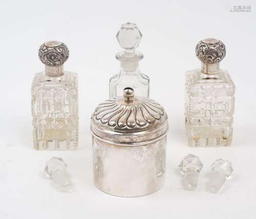 Two silver mounted glass vanity bottles, Birmingham, 1897, C...