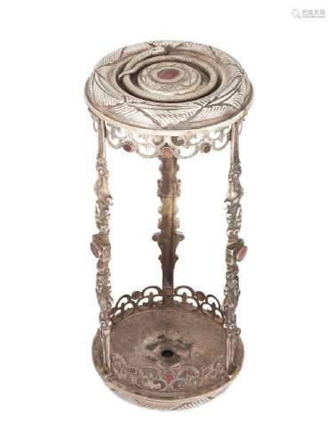 A Portuguese white metal and carnelian hourglass holder, Por...