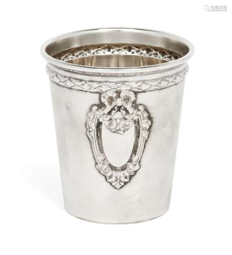 A French 800 standard silver beaker, decorated with repousse...
