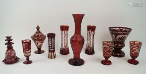 A collection of Bohemian ruby flash glassware, 20th century,...