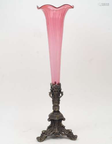 A Bohemian ruby glass trumpet vase centrepiece, 20th century...