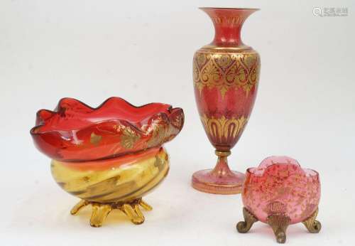 A group of three pieces of Bohemian glass tableware, first h...