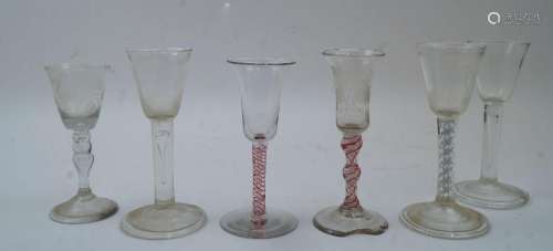 A group of six drinking glasses, 18th century and later, com...
