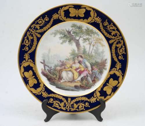 A Sevres style cabinet plate, the centre later hand-painted ...