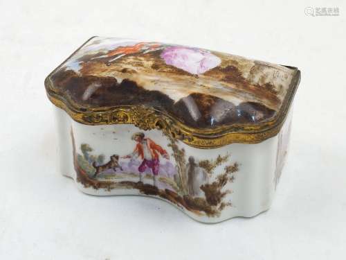 A French gilt-brass mounted porcelain box, 19th century, of ...