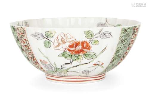 A French Kangxi-style porcelain famille verte lobed bowl, 19...