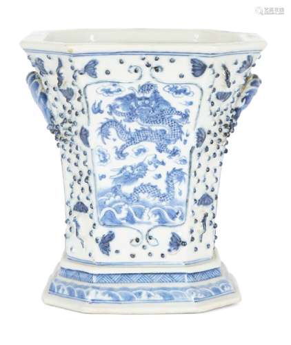 A Chinese porcelain blue and white octagonal `dragon and squ...