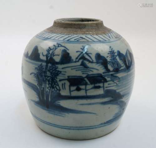 A Chinese blue and white ginger jar, 19th century, the body ...