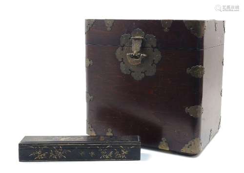 A Chinese hardwood and brass bound chest, early 20th century...