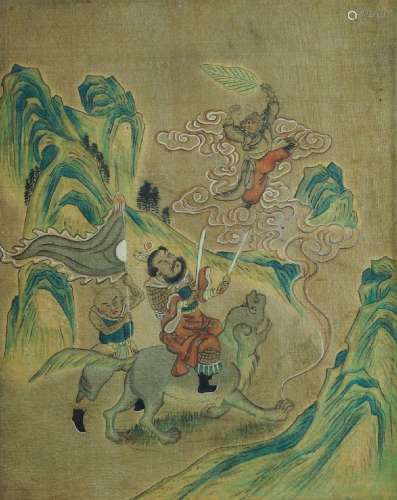 19th century Chinese School, pair of ink and colour on silk ...