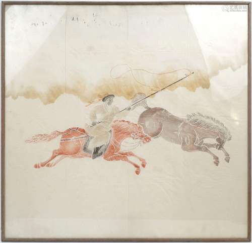 A Chinese `cavalier` coloured ink rubbing, early 20th centur...