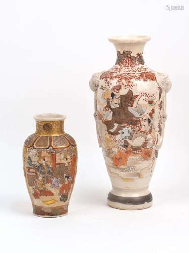 Two Japanese Satsuma ware vases, 20th century, one with appl...