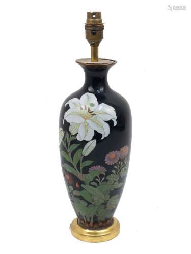 A Japanese cloisonné baluster vase, 20th century, of black g...