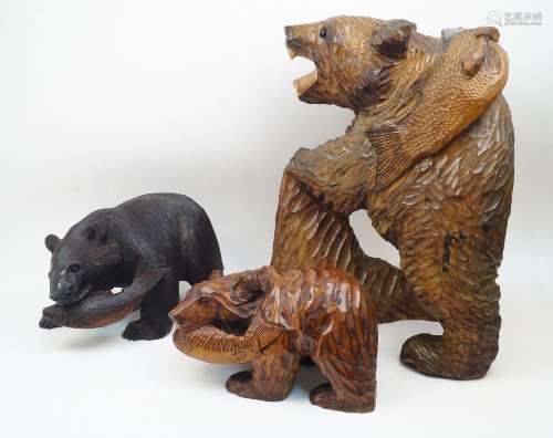 A large Japanese carved wood model of brown bear, 20th centu...