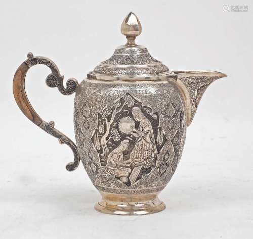 A Qajar silver milk vessel with signature, 20th century, Ira...