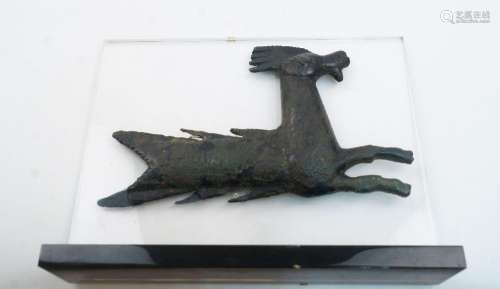 A Chinese archaistic bronze galloping horse relief, on moder...