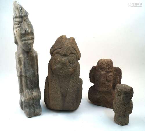 Four Pre-Columbian style stone deities, found in Mexico, bel...