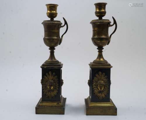 A pair of Regency ormolu and patinated bronze cassolette, in...