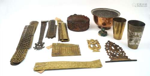 A group of metalware, 19th century, comprising: brass door p...